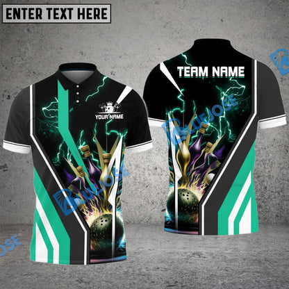 Frenzideas Bowling And Pins Electro Strike Multicolor Customized Name 3D Shirt ( 4 Colors )
