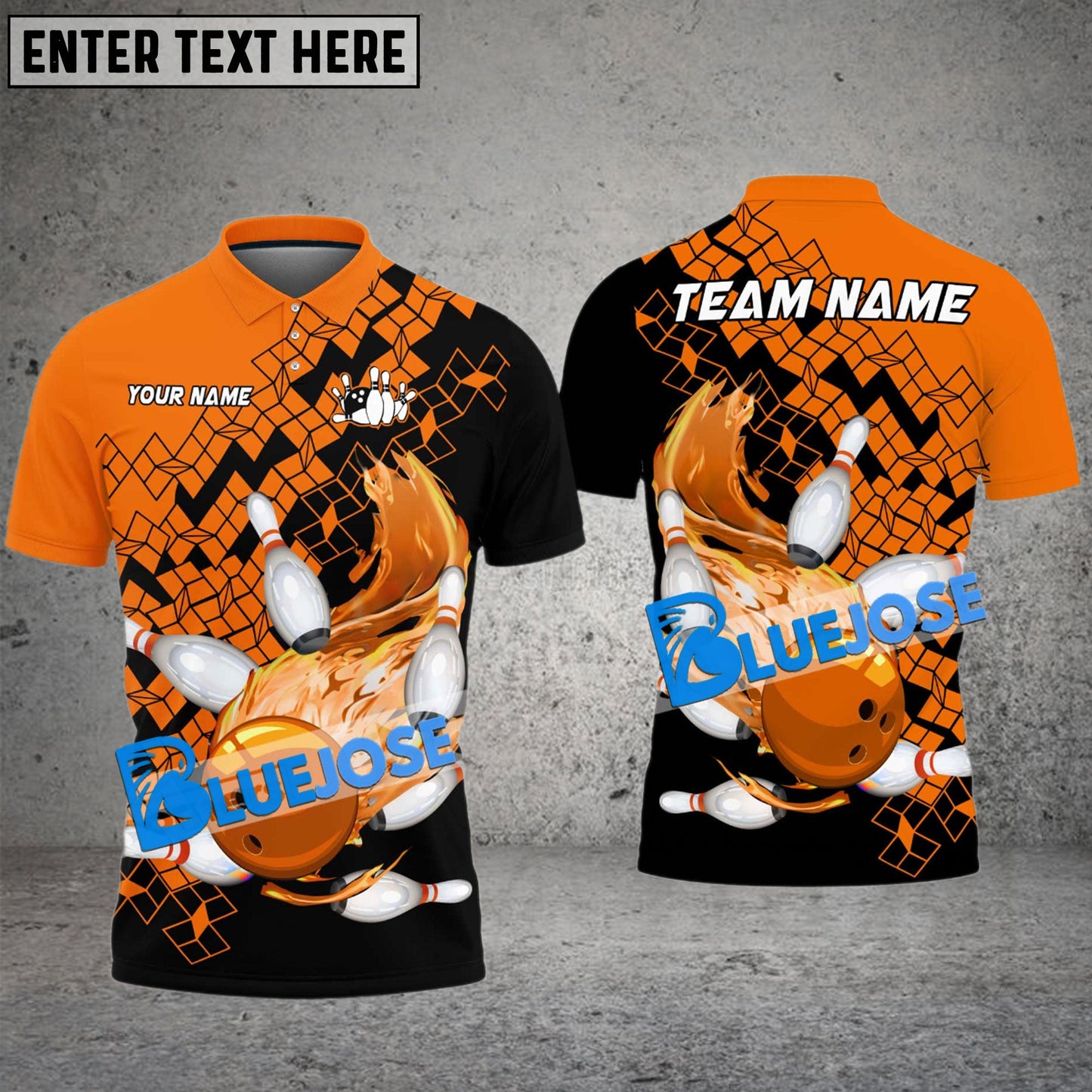 Frenzideas Bowling And Pins Falling Square Flame Multicolor Customized Name 3D Shirt ( 4 Colors )