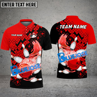 Frenzideas Bowling And Pins Falling Square Flame Multicolor Customized Name 3D Shirt ( 4 Colors )
