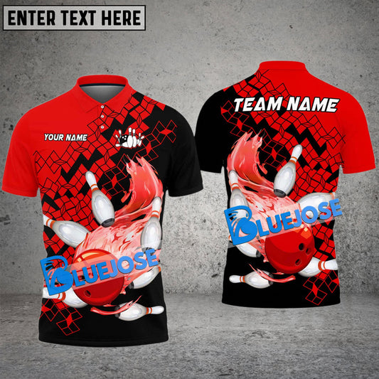 Frenzideas Bowling And Pins Falling Square Flame Multicolor Customized Name 3D Shirt ( 4 Colors )