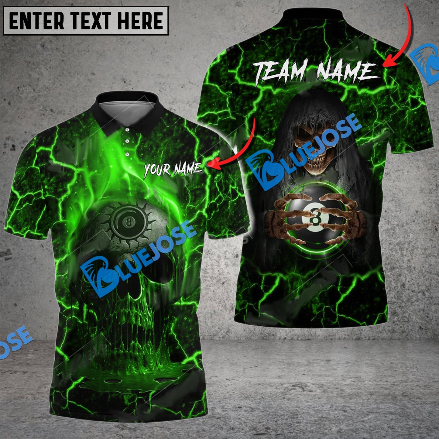 Frenzidea Billiards Ball 8 Skull Magic Flame Personalized Name, Team Name Unisex Shirt ( 4 Colors )