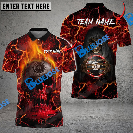 Frenzidea Billiards Ball 8 Skull Magic Flame Personalized Name, Team Name Unisex Shirt ( 4 Colors )