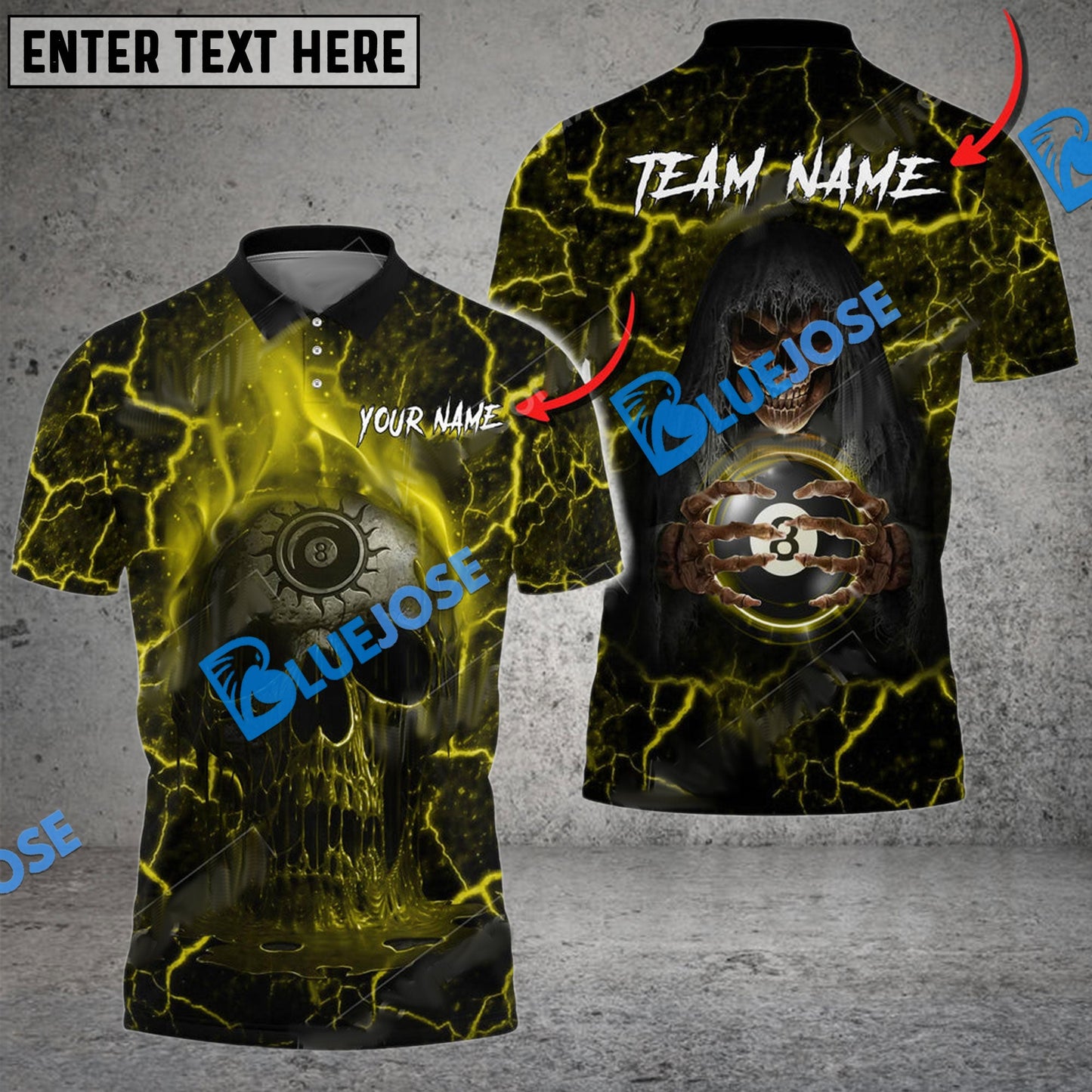 Frenzidea Billiards Ball 8 Skull Magic Flame Personalized Name, Team Name Unisex Shirt ( 4 Colors )