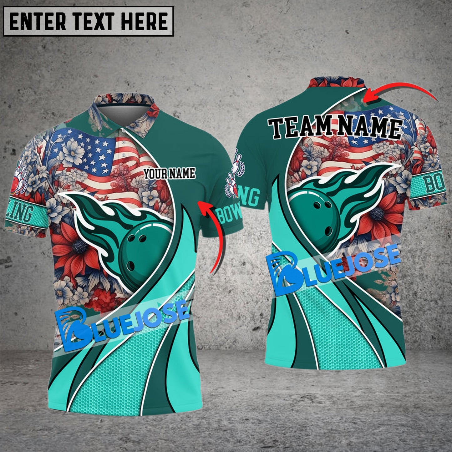 Frenzidea Bowling And Pins US Flag And Flowers Customized Name 3D Shirt (4 Colors)
