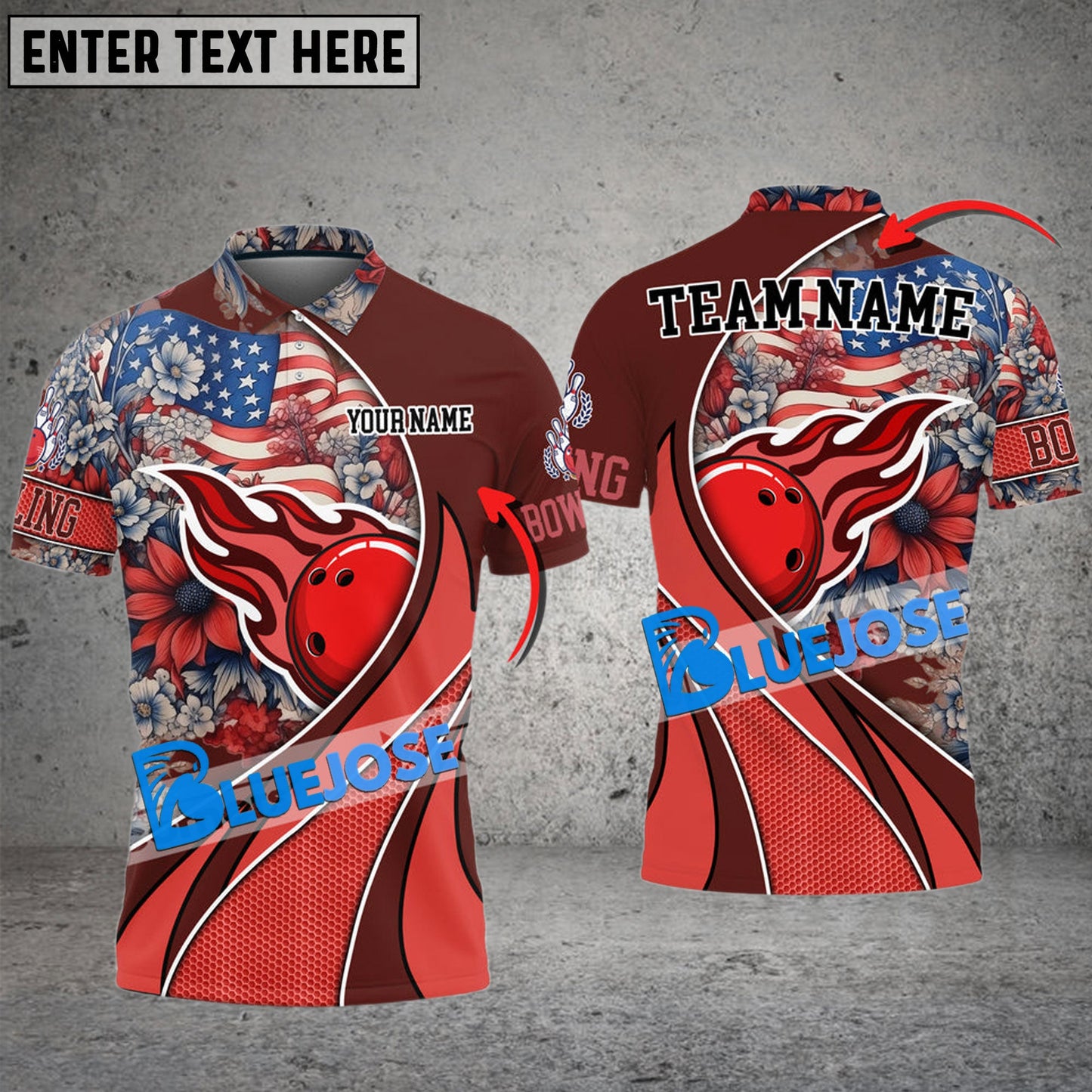 Frenzidea Bowling And Pins US Flag And Flowers Customized Name 3D Shirt (4 Colors)