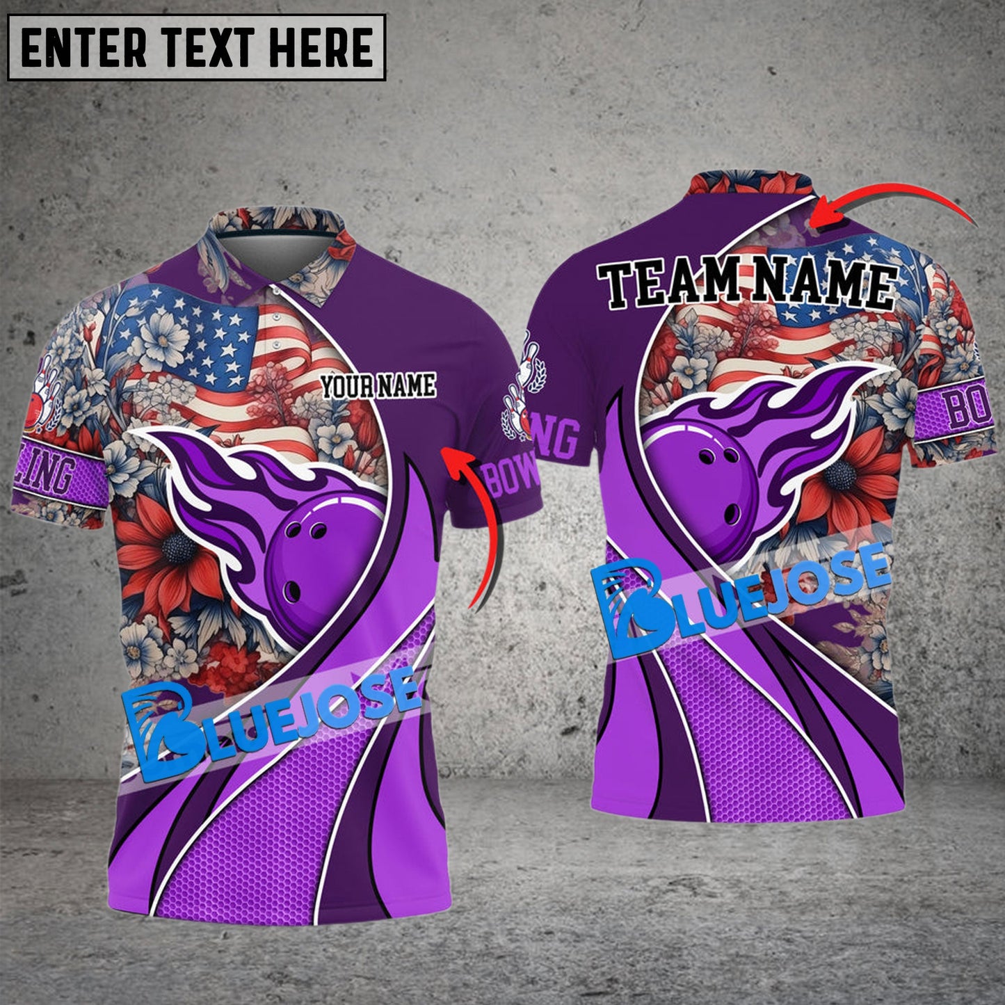 Frenzidea Bowling And Pins US Flag And Flowers Customized Name 3D Shirt (4 Colors)