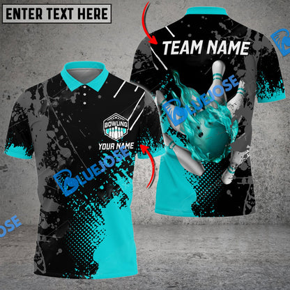 Frenzideas Bowling And Pins Paint Style 2 Multicolor Customized Name 3D Shirt ( 4 Colors )