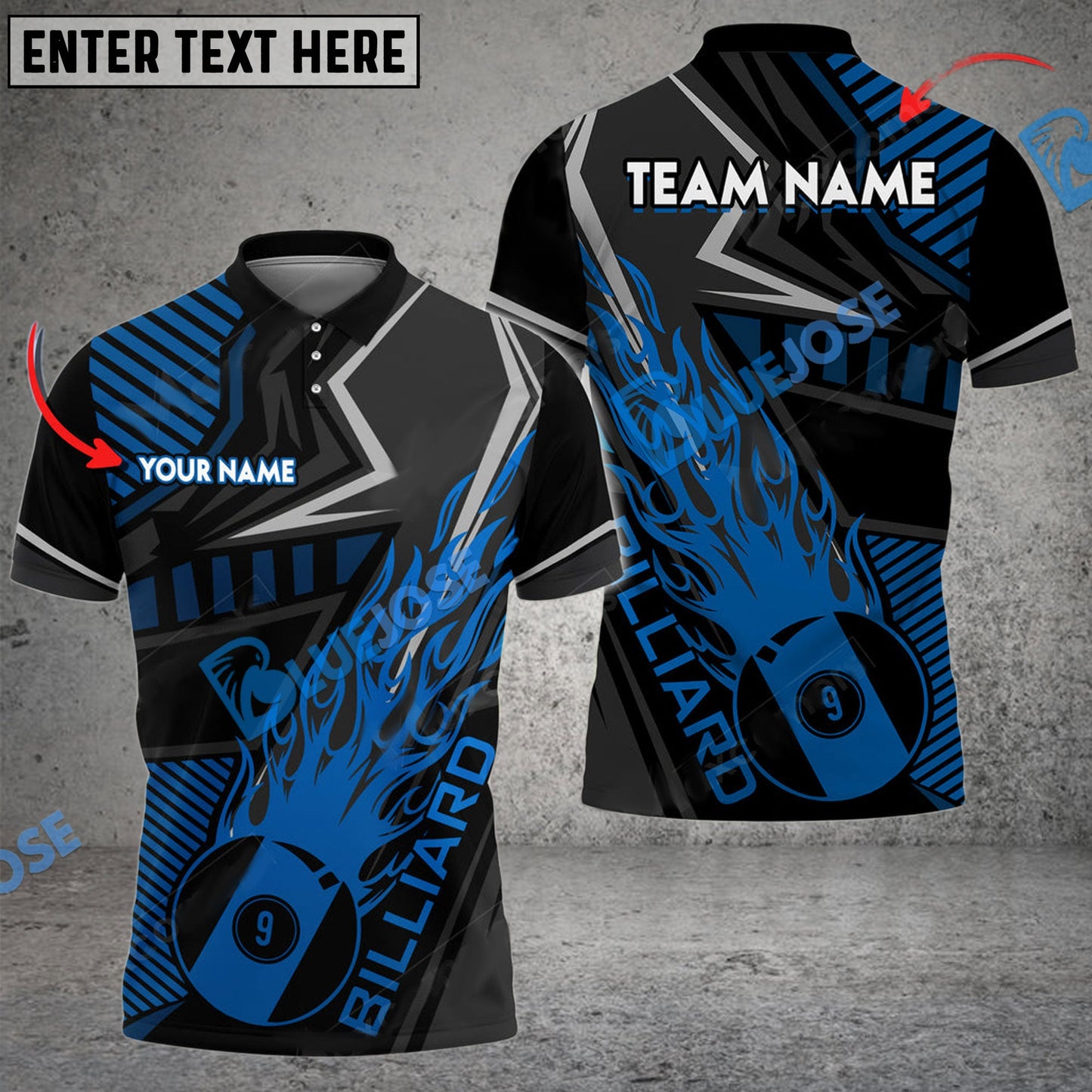 Frenzidea Billiards Ball 9 Black Fire Personalized Name, Team Name Unisex Shirt ( 4 Colors )