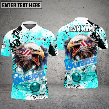 Frenzidea Bowling And Pins Eagle American Flag Paint Pattern Customized Name 3D Shirt (4 Colors)