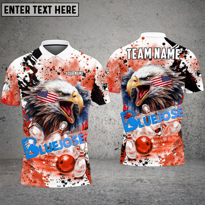 Frenzidea Bowling And Pins Eagle American Flag Paint Pattern Customized Name 3D Shirt (4 Colors)