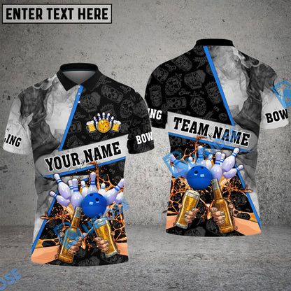 Frenzidea Bowling And Pins Beer Flame Grey Smoke Customized Name 3D Shirt (4 Colors)