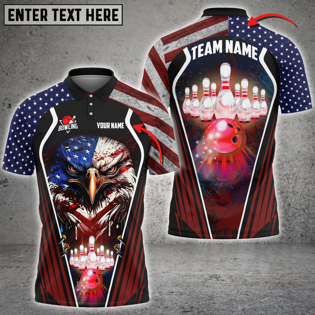 Frenzideas Bowling Eagle American Flag Customized Name, Team Name 3D Shirt