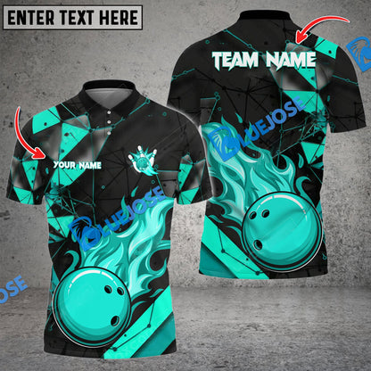 Frenzideas Bowling And Pins Glass Fire Multicolor Customized Name 3D Shirt ( 4 Colors )