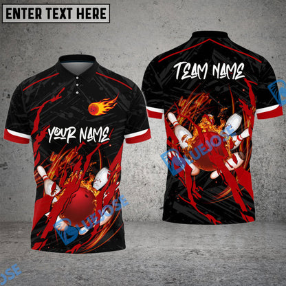 Frenzidea Bowling And Pins Thorn Flame Customized Name 3D Shirt (4 Colors)