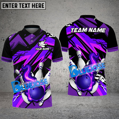 Frenzideas Bowling And Pins Fire Glass Break Pattern Multicolor Customized Name 3D Shirt ( 4 Colors )