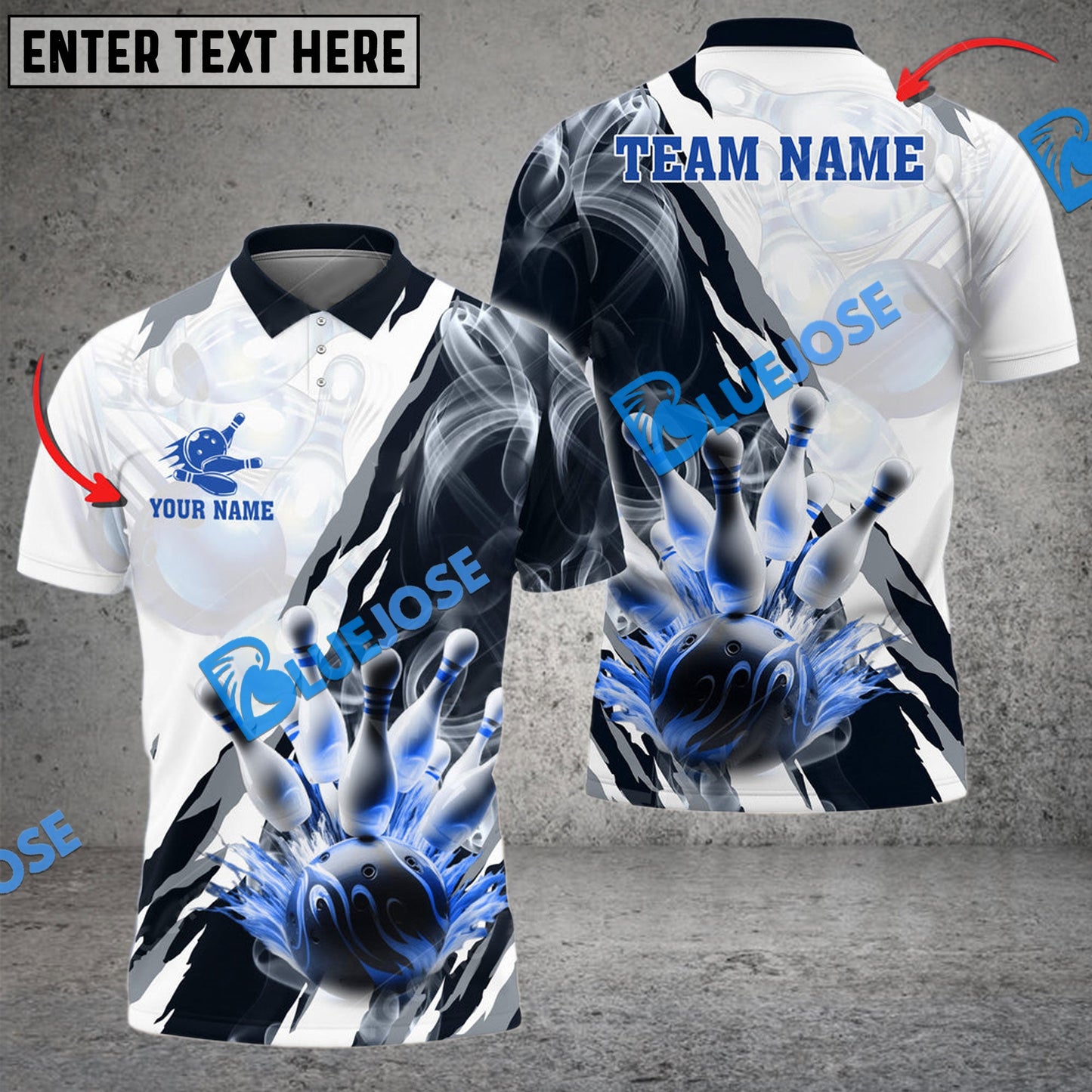Frenzideas Bowling And Pins Smoke Paint Pattern Multicolor Customized Name 3D Shirt ( 4 Colors )