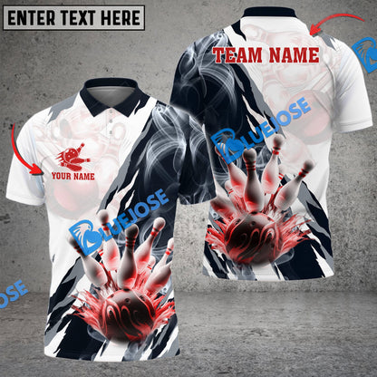 Frenzideas Bowling And Pins Smoke Paint Pattern Multicolor Customized Name 3D Shirt ( 4 Colors )