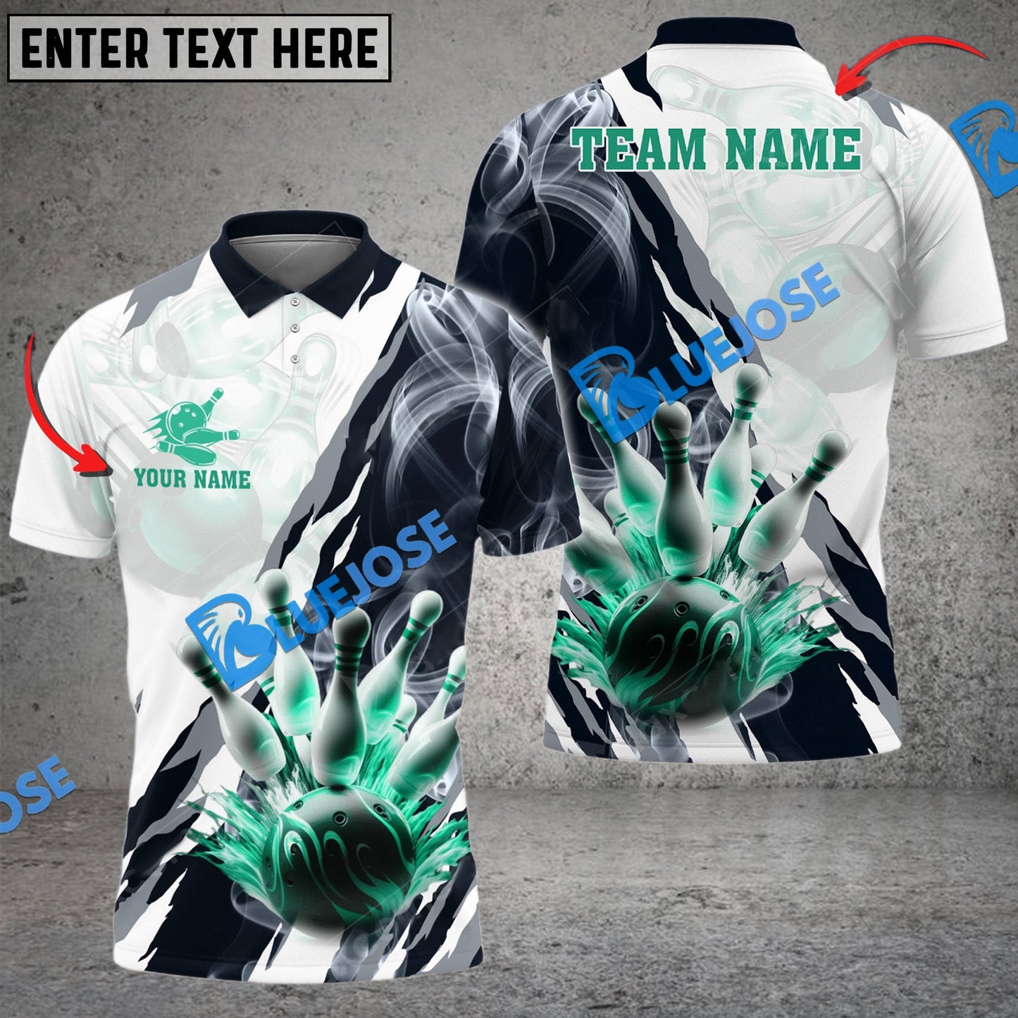 Frenzideas Bowling And Pins Smoke Paint Pattern Multicolor Customized Name 3D Shirt ( 4 Colors )