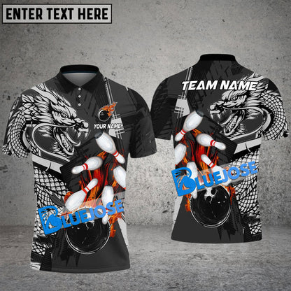 Frenzidea Bowling And Pins Dragon Flame Fire Customized Name 3D Shirt (4 Colors)