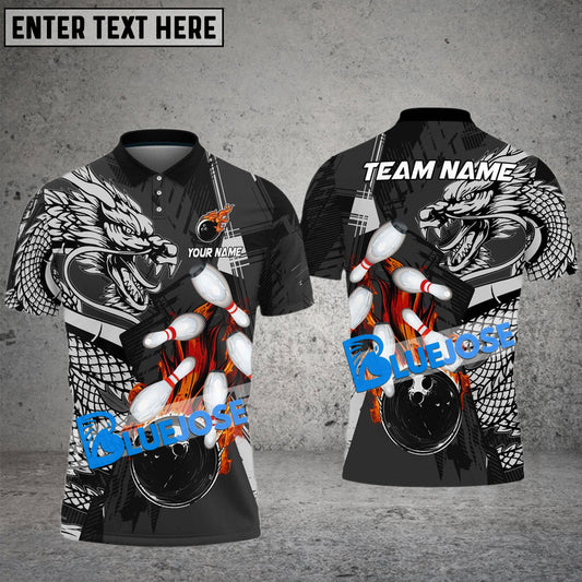 Frenzidea Bowling And Pins Dragon Flame Fire Customized Name 3D Shirt (4 Colors)