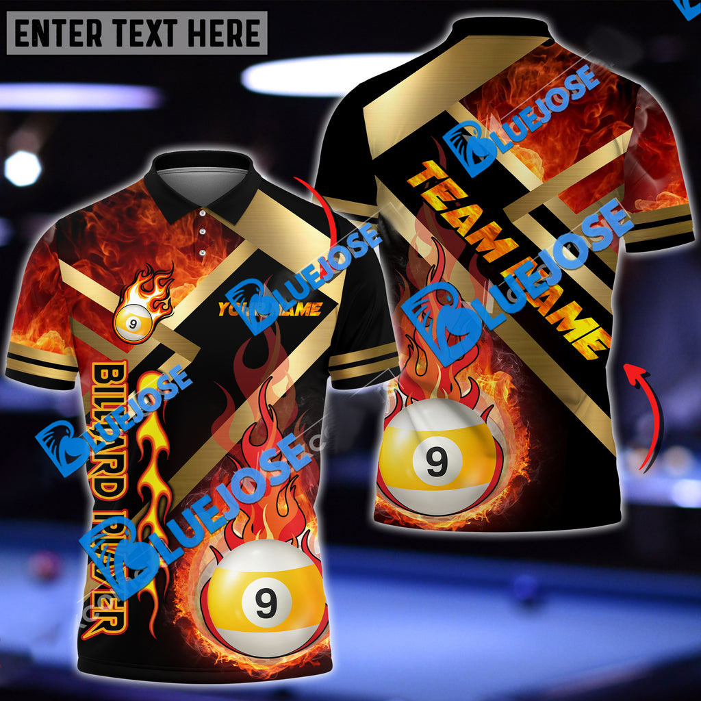 Frenzidea Billiards Ball 9 Metal And Fire Flame Personalized Name, Team Name Unisex Shirt ( 4 Colors )