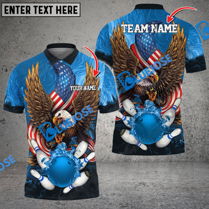 Frenzideas Bowling And Pins USA Eagle Flag Multicolor Customized Name 3D Shirt ( 4 Colors )