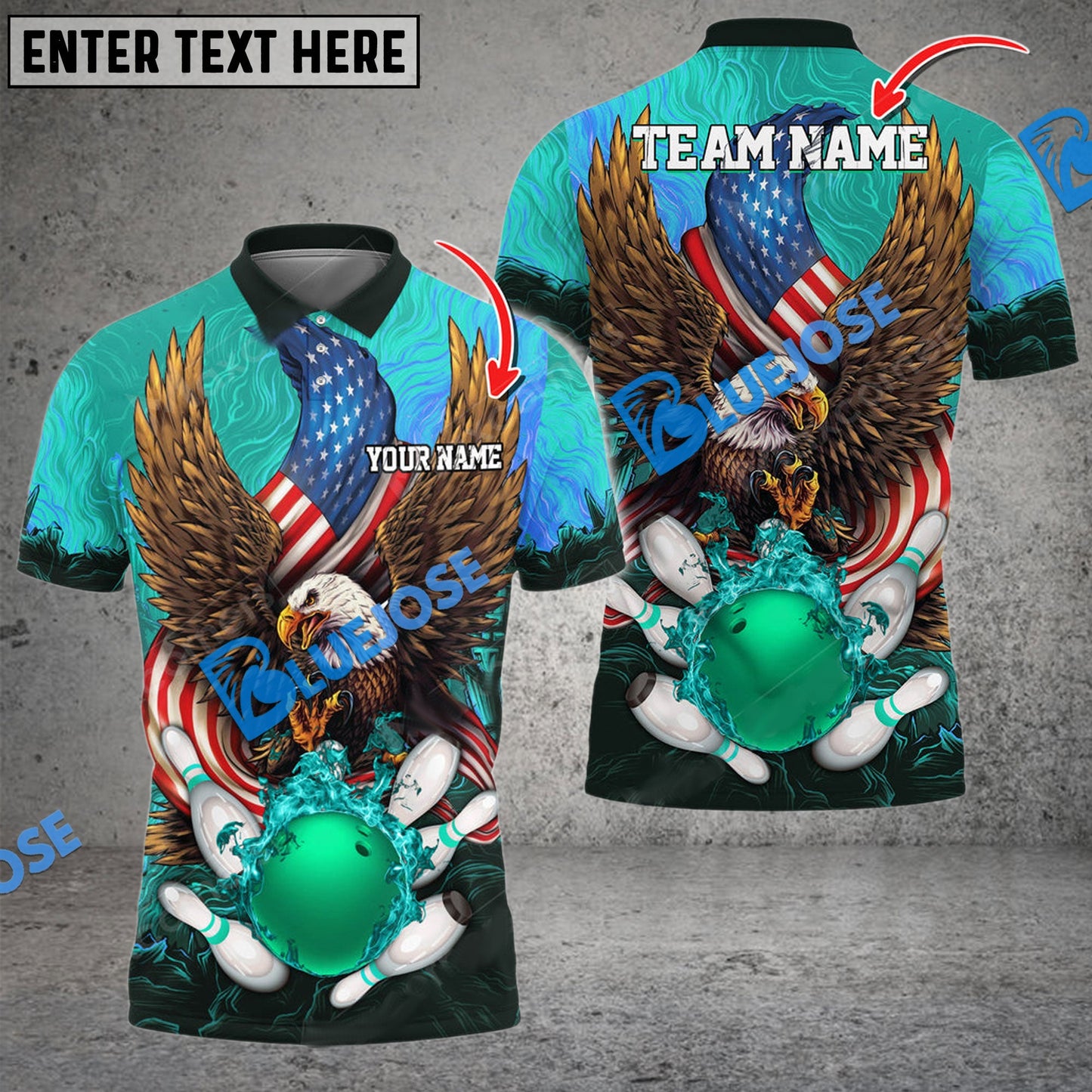 Frenzideas Bowling And Pins USA Eagle Flag Multicolor Customized Name 3D Shirt ( 4 Colors )