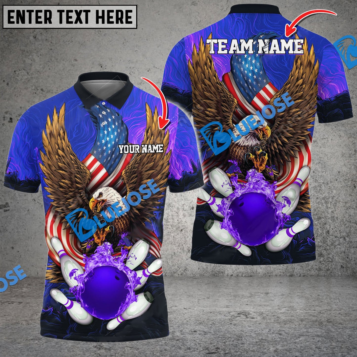 Frenzideas Bowling And Pins USA Eagle Flag Multicolor Customized Name 3D Shirt ( 4 Colors )