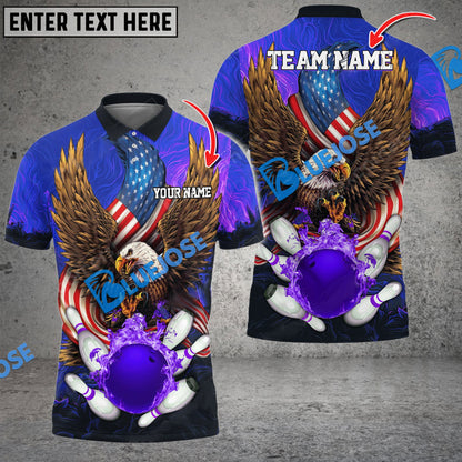 Frenzideas Bowling And Pins USA Eagle Flag Multicolor Customized Name 3D Shirt ( 4 Colors )