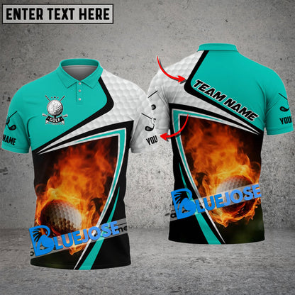 Frenzidea Golf Fire Skin Ball Customized Name, Team Name 3D Shirts (4 Colors)