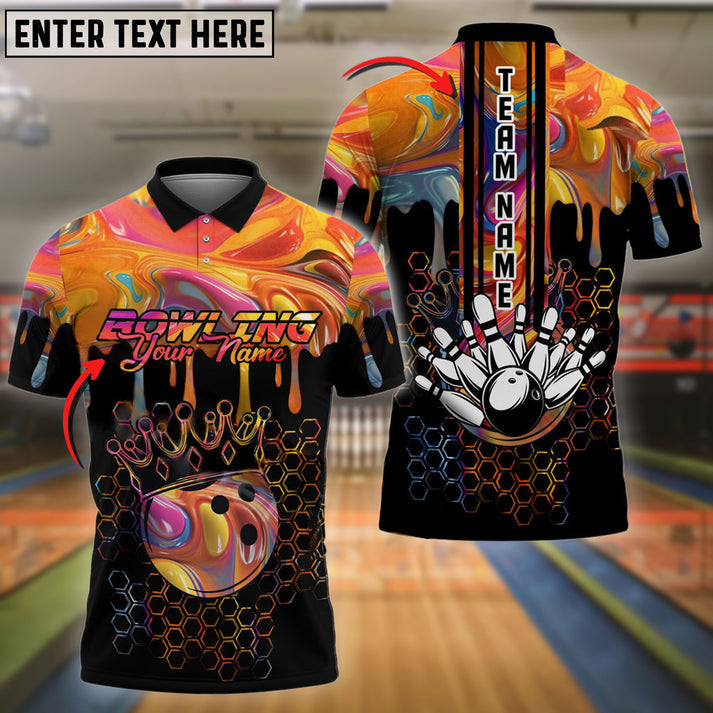 Frenzideas Bowling And Pins Crown Hexagon Pattern Customized Name 3D Shirt (4 Colors)