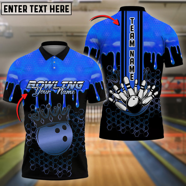 Frenzideas Bowling And Pins Crown Hexagon Pattern Customized Name 3D Shirt (4 Colors)