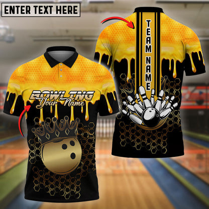 Frenzideas Bowling And Pins Crown Hexagon Pattern Customized Name 3D Shirt (4 Colors)