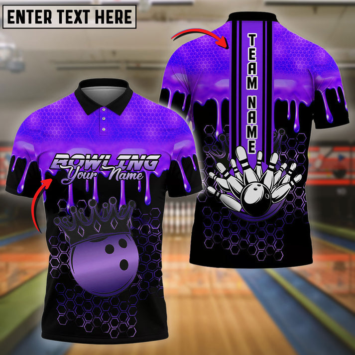 Frenzideas Bowling And Pins Crown Hexagon Pattern Customized Name 3D Shirt (4 Colors)