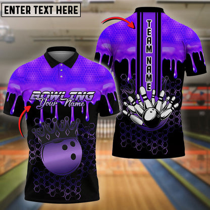 Frenzideas Bowling And Pins Crown Hexagon Pattern Customized Name 3D Shirt (4 Colors)