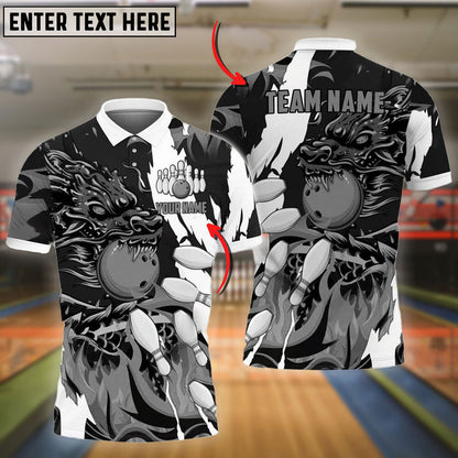 Frenzideas Bowling And Pins Dragon Flame Pattern Customized Name 3D Shirt ( 6 Colors)
