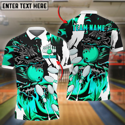 Frenzideas Bowling And Pins Dragon Flame Pattern Customized Name 3D Shirt ( 6 Colors)