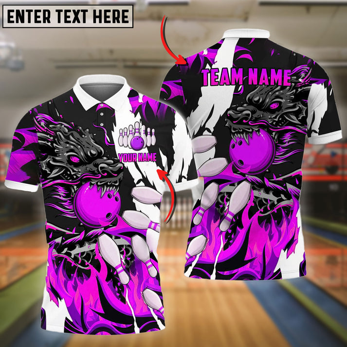 Frenzideas Bowling And Pins Dragon Flame Pattern Customized Name 3D Shirt ( 6 Colors)
