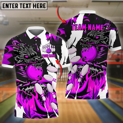 Frenzideas Bowling And Pins Dragon Flame Pattern Customized Name 3D Shirt ( 6 Colors)