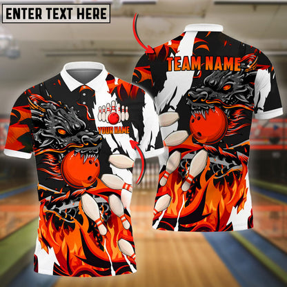 Frenzideas Bowling And Pins Dragon Flame Pattern Customized Name 3D Shirt ( 6 Colors)