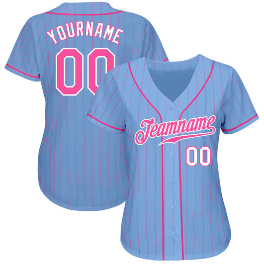 Frenzidea Custom Light Blue Pink Pinstripe Pink-White Authentic Baseball Jersey