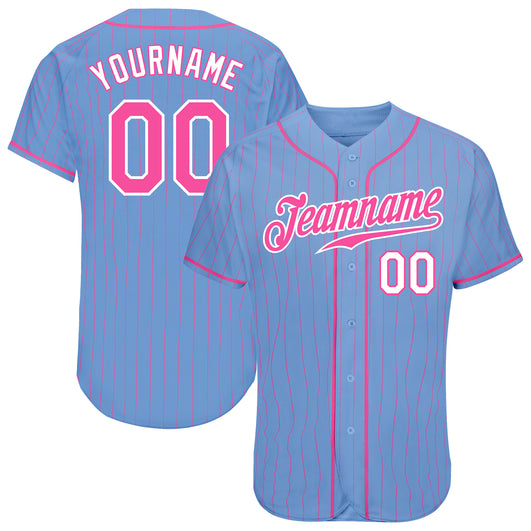 Frenzidea Custom Light Blue Pink Pinstripe Pink-White Authentic Baseball Jersey