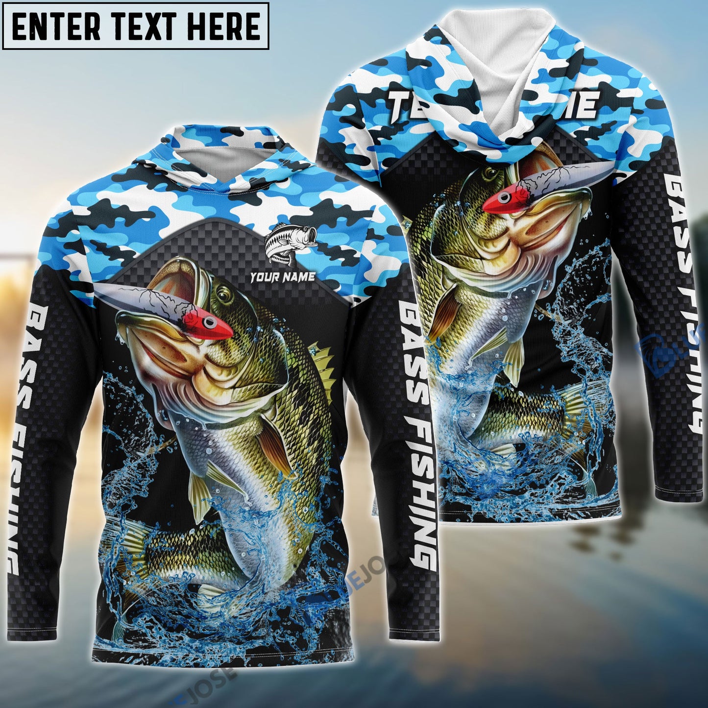 frenzidea Bass Fishing Blue Camo Sport Custom Name & Team Name 3D Shirts