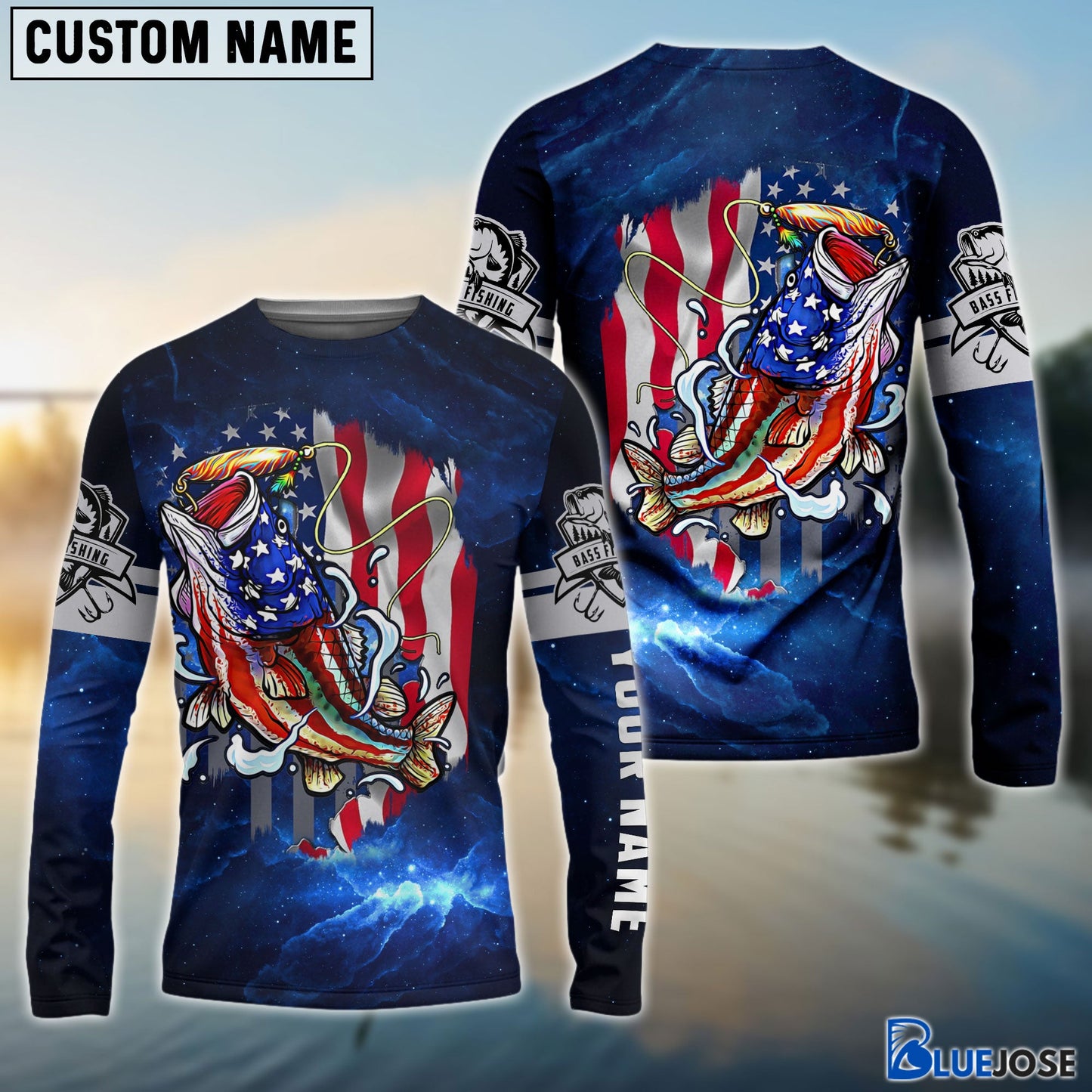 Frenzidea Personalized Bass Fishing 3D American Flag Patriotic Shirts