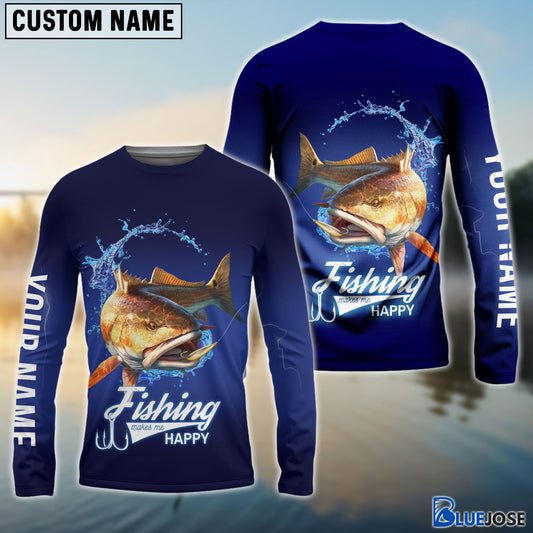 Frenzidea Customized Name Fishing Makes Me Happy Redfish 3D Shirts