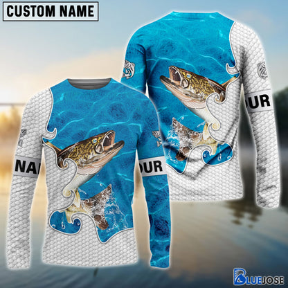 Frenzidea Customize Name Walleye Fishing Blue Water 3D Shirts