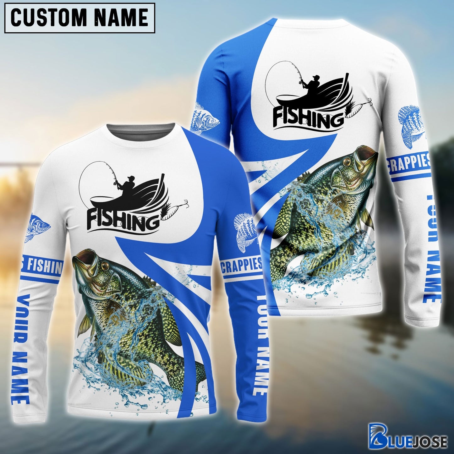frenzidea Crappie Fishing Personalized White Blue Crappie Fishing 3D Hoodie