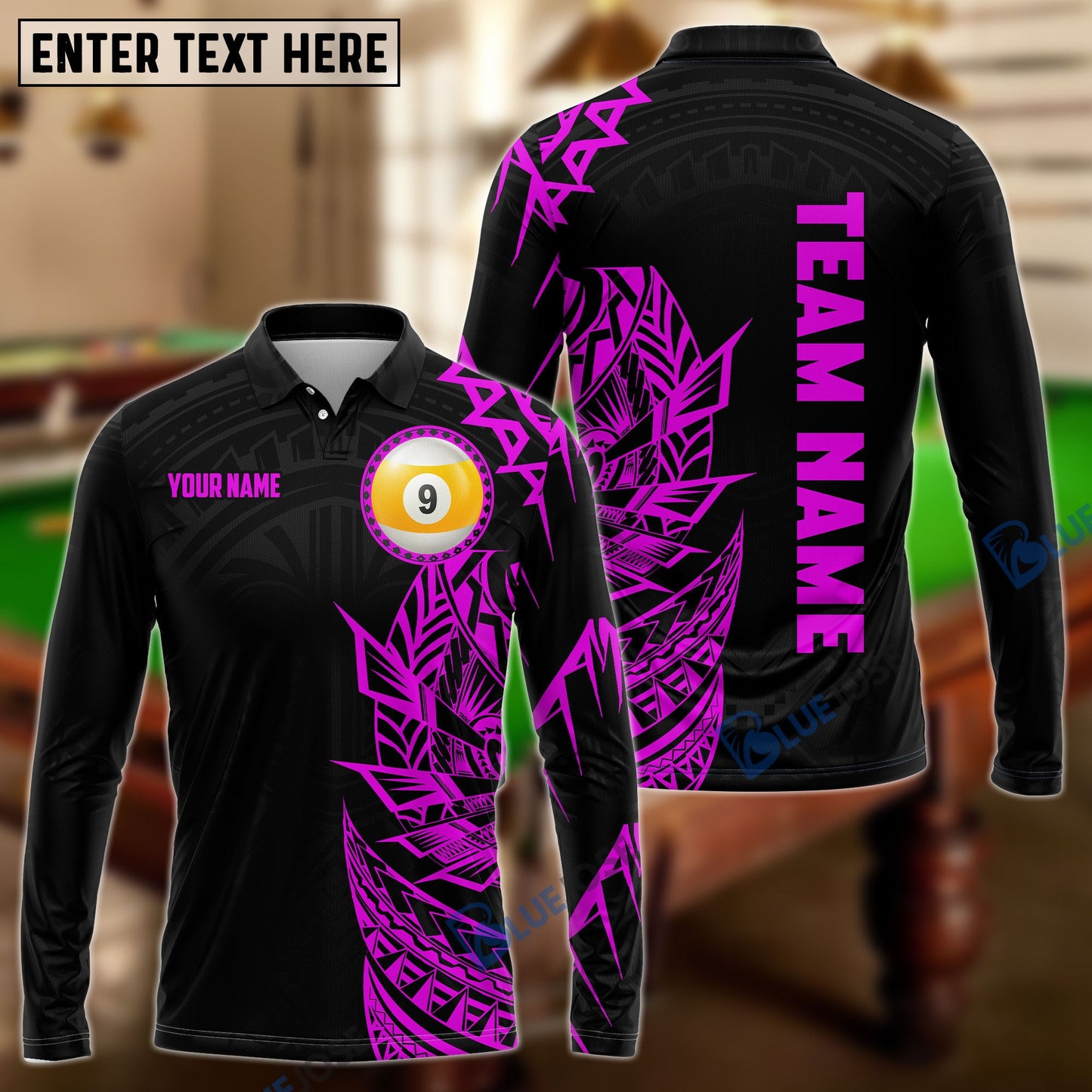 Frenzidea Billiards Viking Pink & Black Pattern Personalized Name, Team Name Shirt