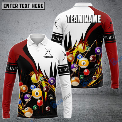 Frenzidea Billiard Red & White 9-Ball Personalized Name, Team Name Shirt