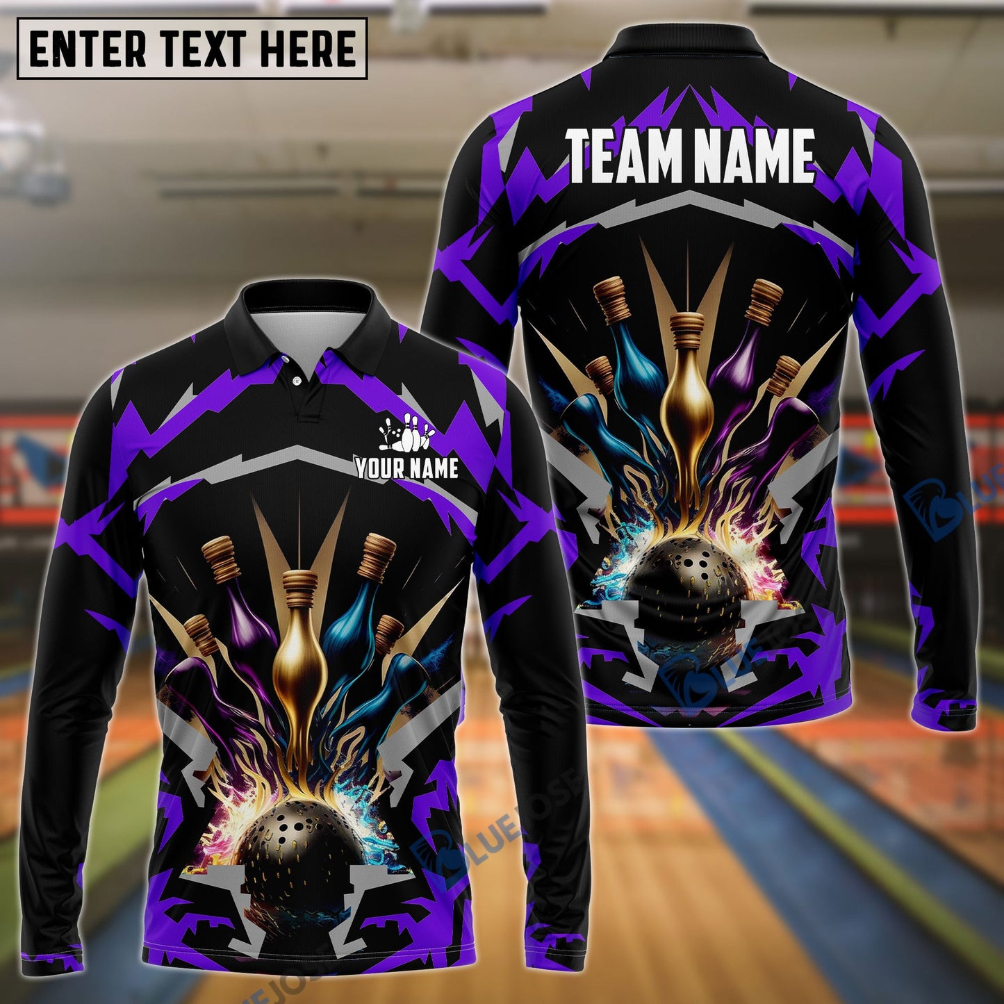 Frenzideas Bowling Break Pins Pattern Customized Name 3D Shirt (4 Colors)
